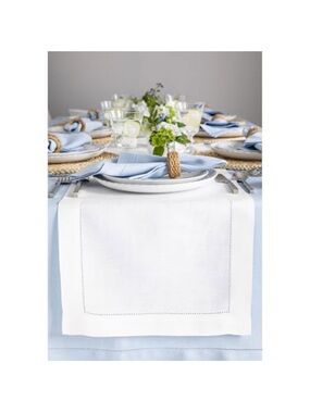 NEW Solino Home Table Runner 90 Inches Long - Classic Hemstitch 100% Pure Linen